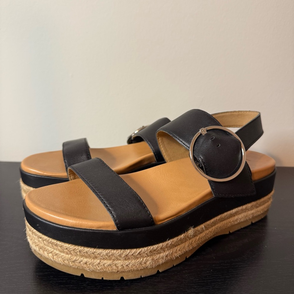 UGG Black Leather Espadrille Sandals